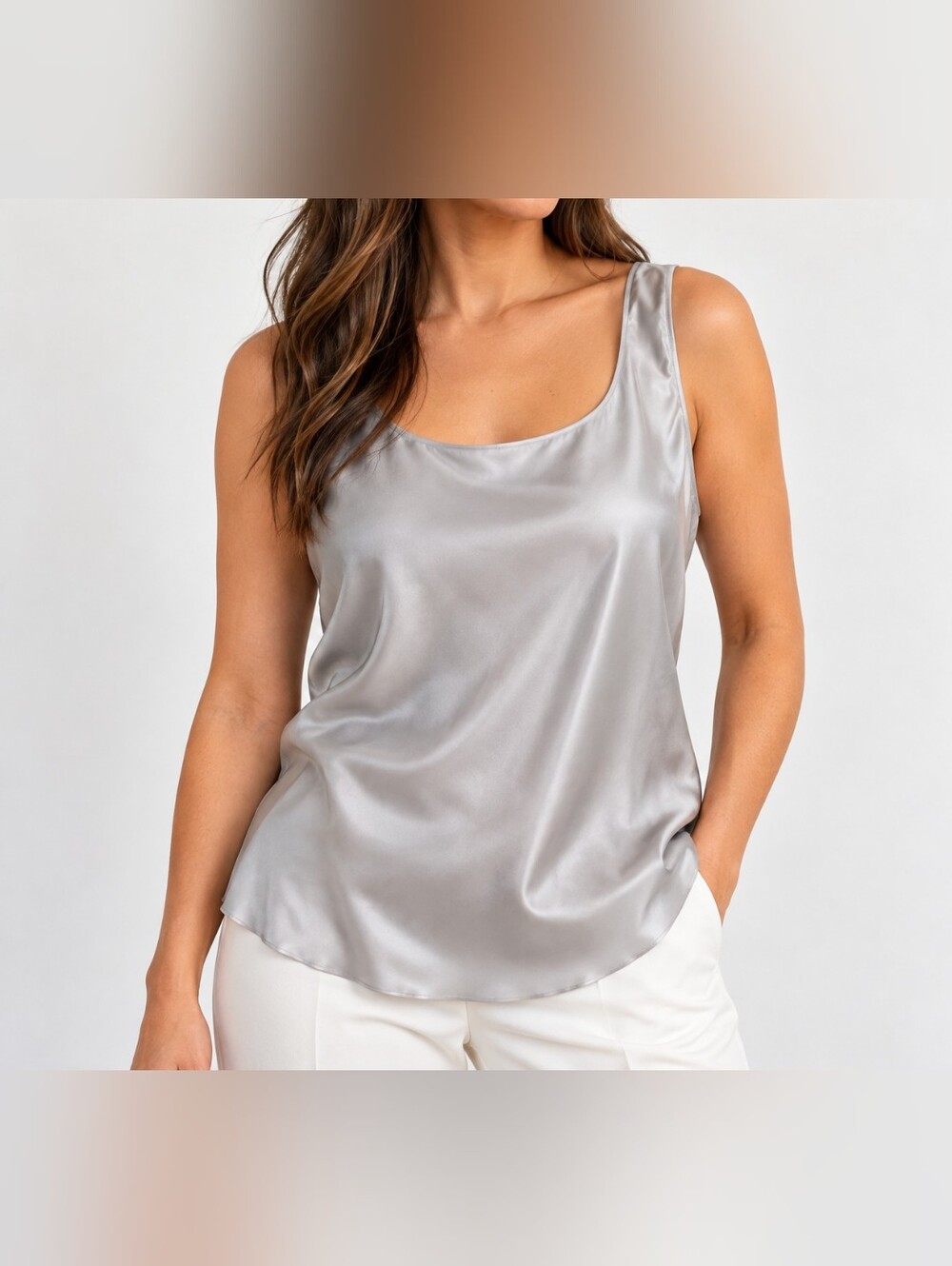 $498 Lafayette 148 New York Silk Tank Top Size 16 Silver Gray Sleeveless Blouse